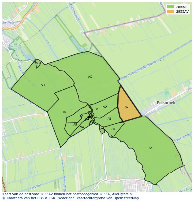 Afbeelding van het postcodegebied 2855 AV op de kaart.