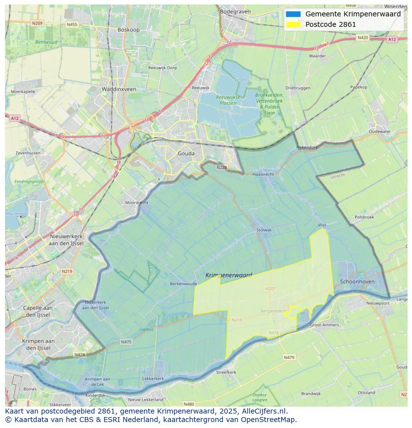Afbeelding van het postcodegebied 2861 op de kaart.