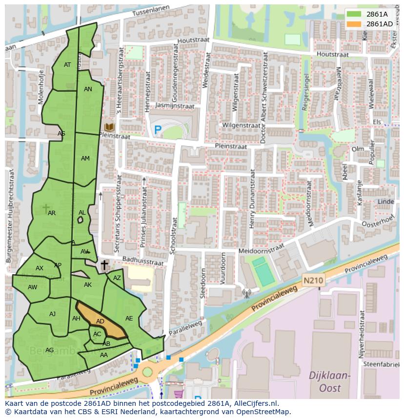 Afbeelding van het postcodegebied 2861 AD op de kaart.