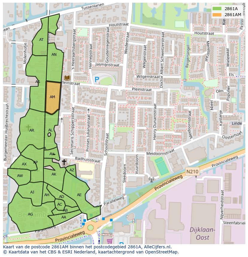 Afbeelding van het postcodegebied 2861 AM op de kaart.
