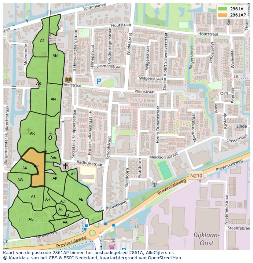 Afbeelding van het postcodegebied 2861 AP op de kaart.
