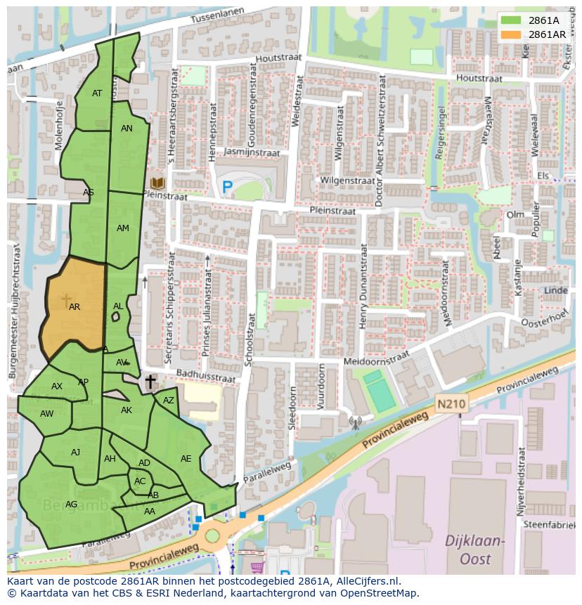Afbeelding van het postcodegebied 2861 AR op de kaart.