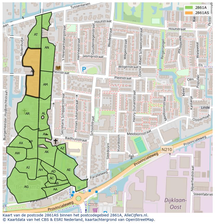 Afbeelding van het postcodegebied 2861 AS op de kaart.