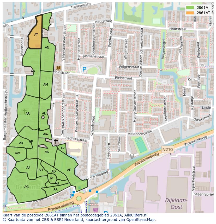 Afbeelding van het postcodegebied 2861 AT op de kaart.