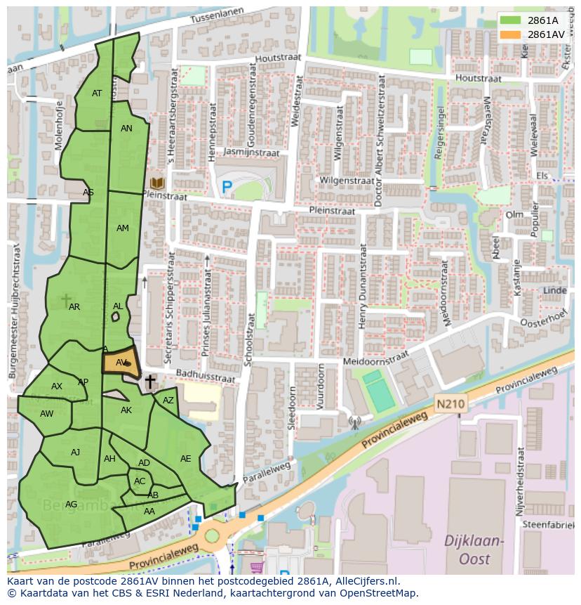 Afbeelding van het postcodegebied 2861 AV op de kaart.