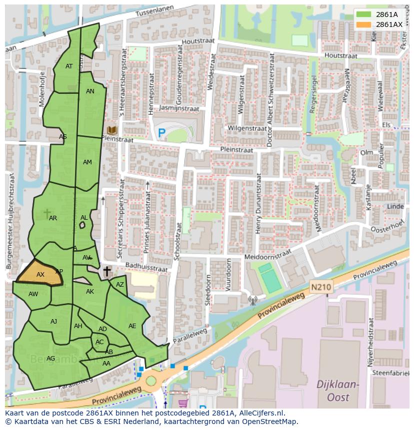 Afbeelding van het postcodegebied 2861 AX op de kaart.
