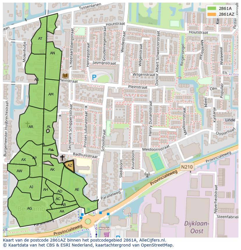 Afbeelding van het postcodegebied 2861 AZ op de kaart.