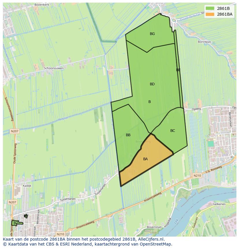 Afbeelding van het postcodegebied 2861 BA op de kaart.