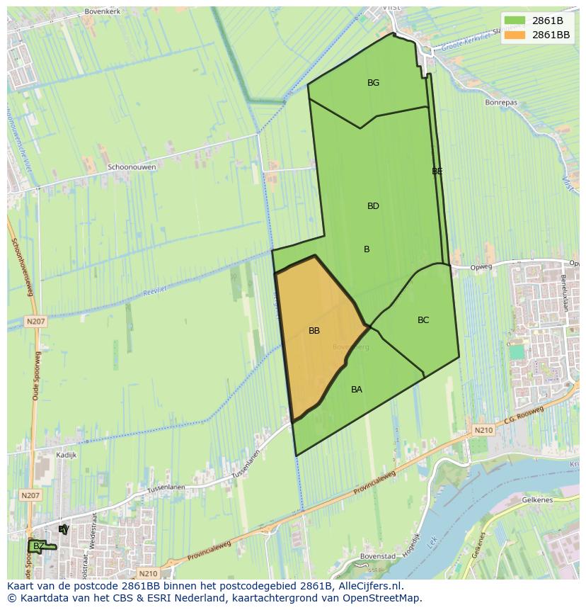 Afbeelding van het postcodegebied 2861 BB op de kaart.