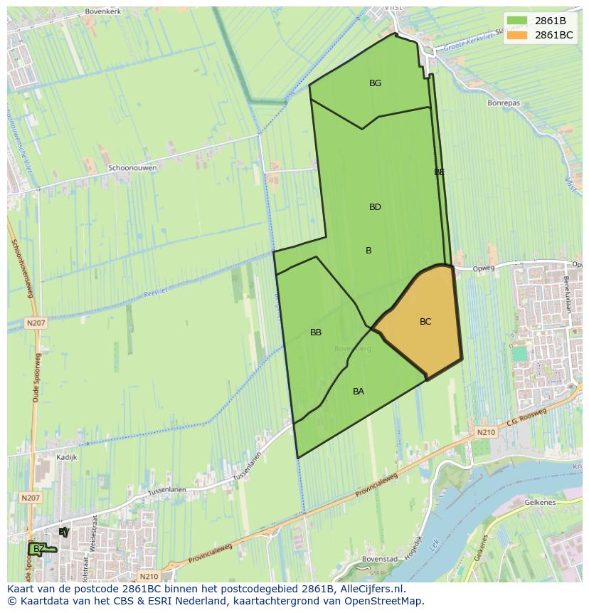 Afbeelding van het postcodegebied 2861 BC op de kaart.