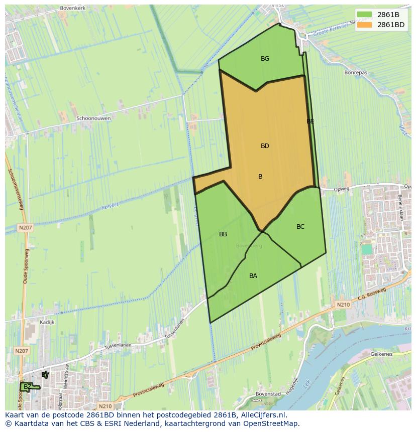 Afbeelding van het postcodegebied 2861 BD op de kaart.