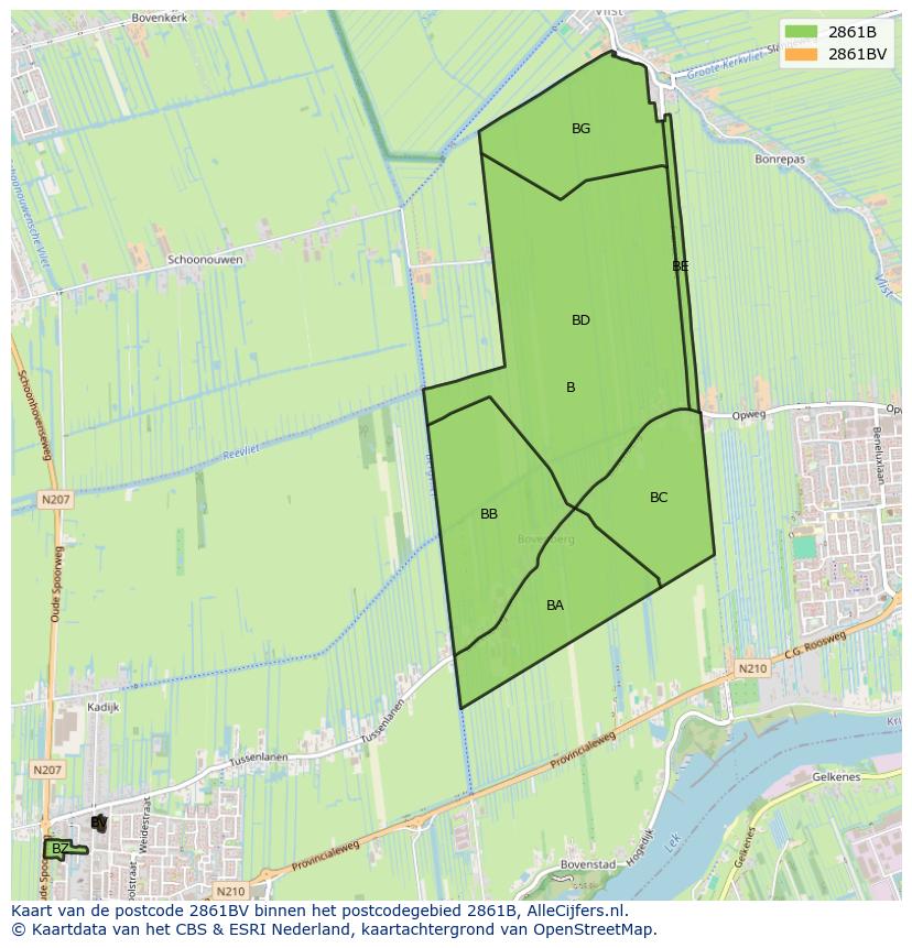 Afbeelding van het postcodegebied 2861 BV op de kaart.