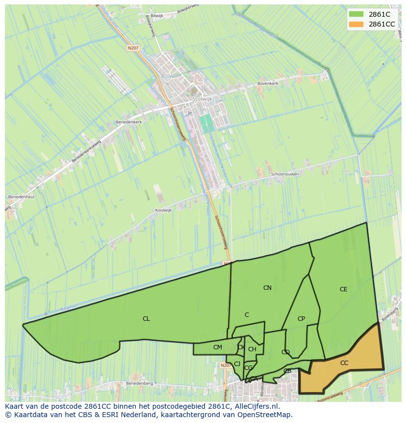 Afbeelding van het postcodegebied 2861 CC op de kaart.