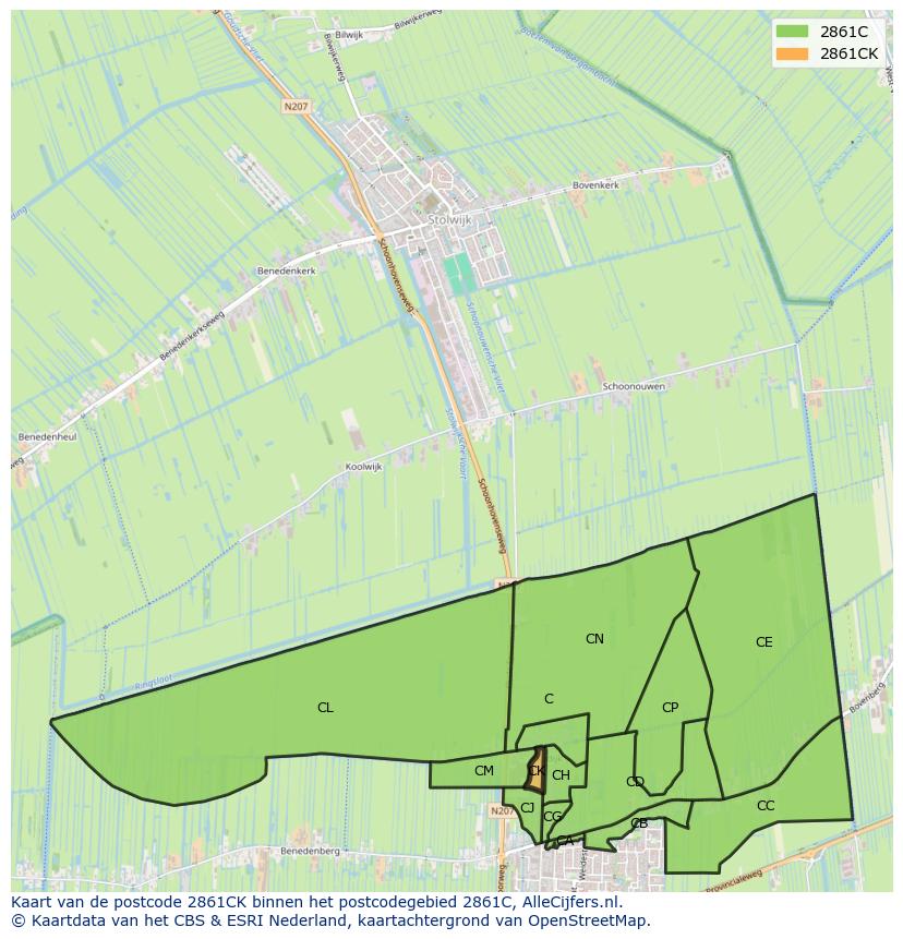 Afbeelding van het postcodegebied 2861 CK op de kaart.
