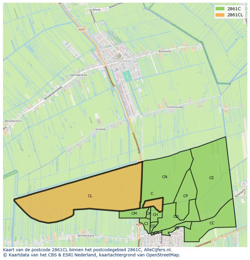 Afbeelding van het postcodegebied 2861 CL op de kaart.