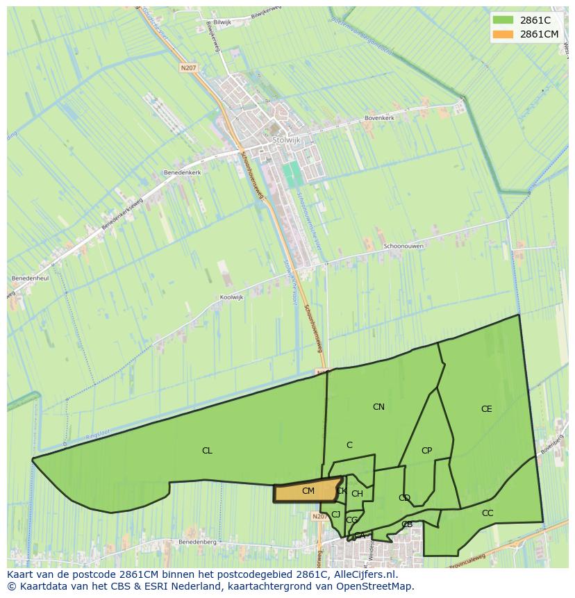 Afbeelding van het postcodegebied 2861 CM op de kaart.