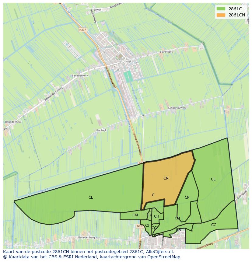 Afbeelding van het postcodegebied 2861 CN op de kaart.