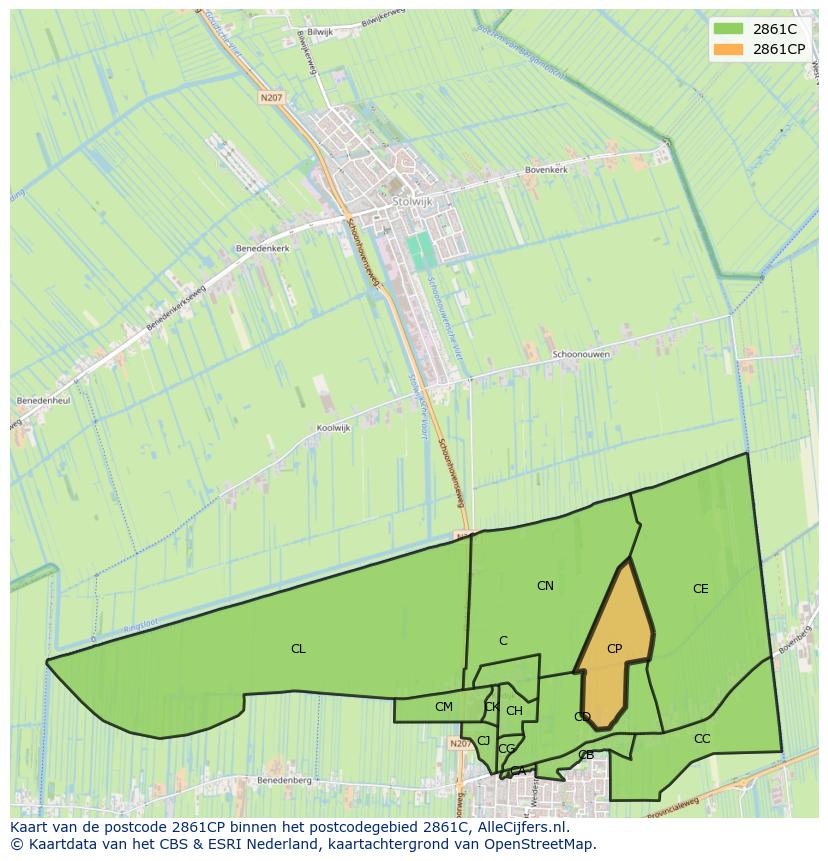 Afbeelding van het postcodegebied 2861 CP op de kaart.
