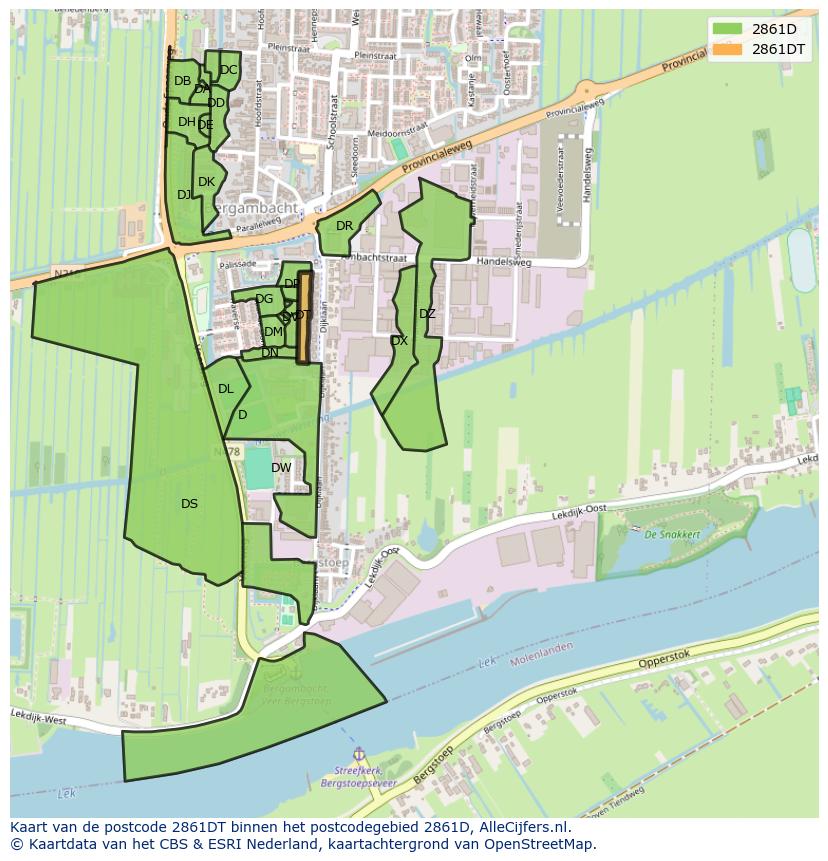 Afbeelding van het postcodegebied 2861 DT op de kaart.
