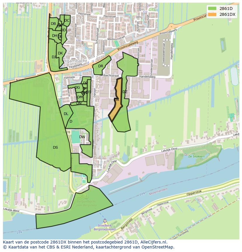 Afbeelding van het postcodegebied 2861 DX op de kaart.