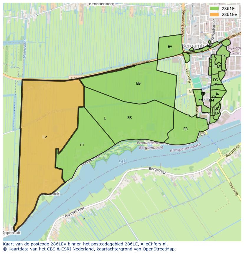 Afbeelding van het postcodegebied 2861 EV op de kaart.