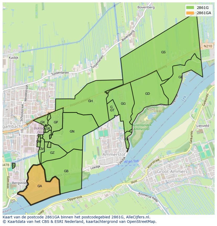 Afbeelding van het postcodegebied 2861 GA op de kaart.