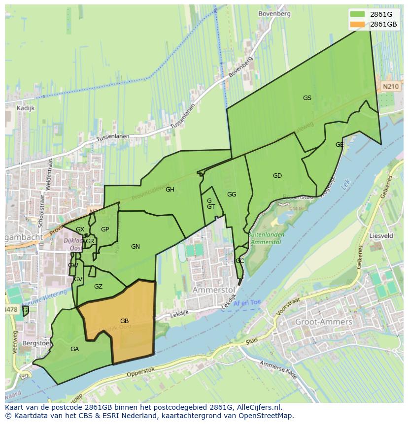 Afbeelding van het postcodegebied 2861 GB op de kaart.