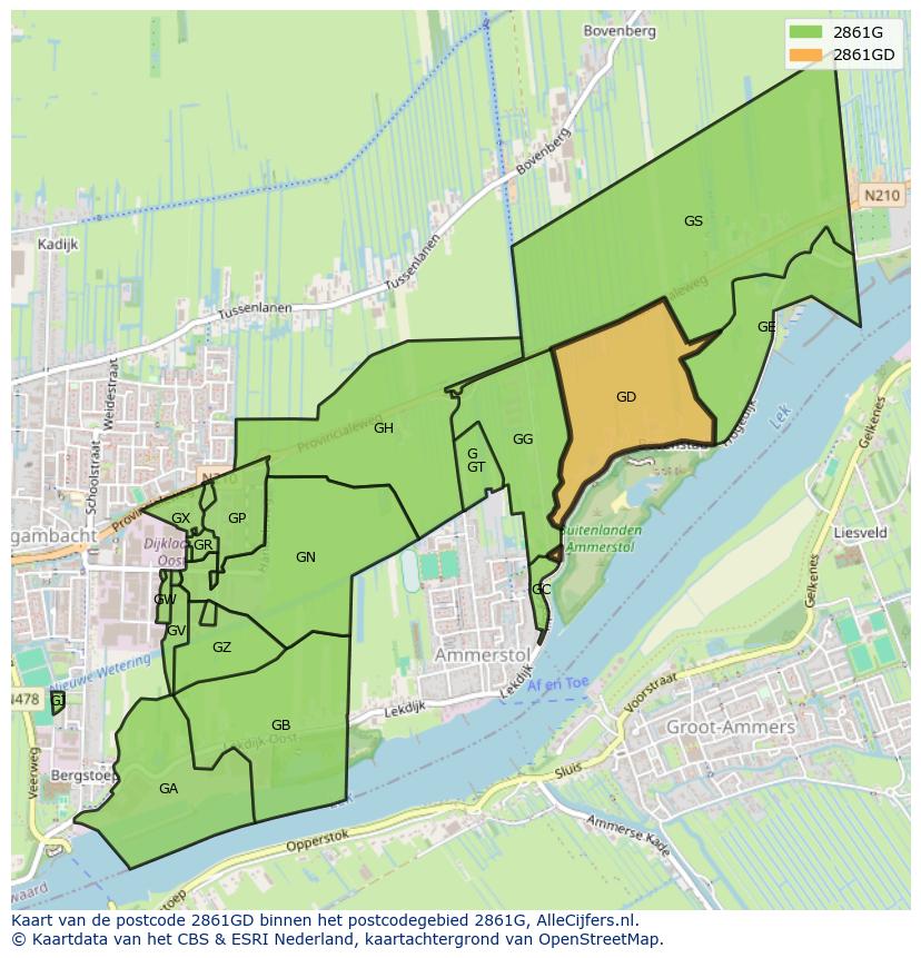 Afbeelding van het postcodegebied 2861 GD op de kaart.