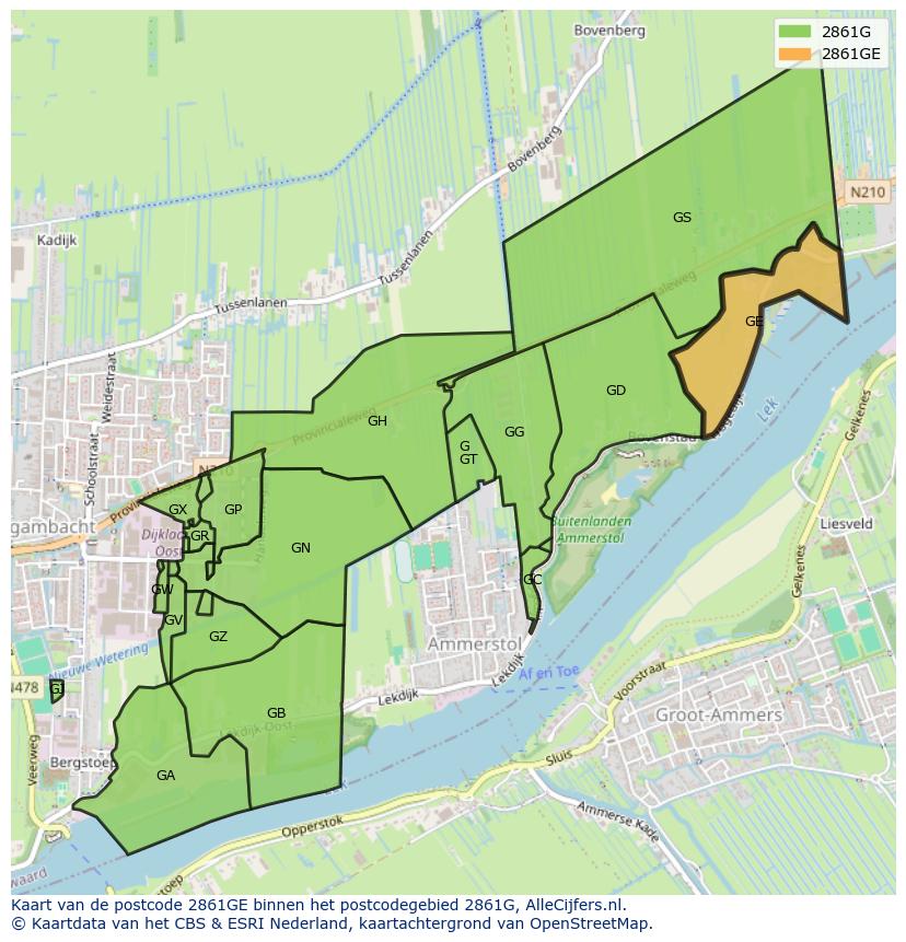 Afbeelding van het postcodegebied 2861 GE op de kaart.
