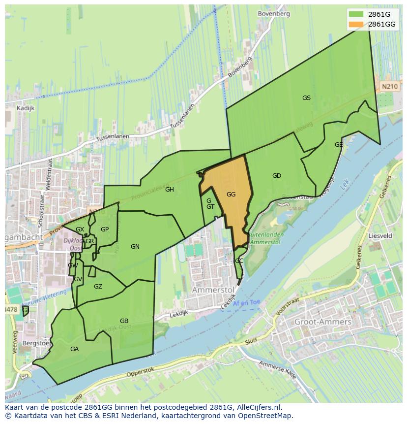 Afbeelding van het postcodegebied 2861 GG op de kaart.