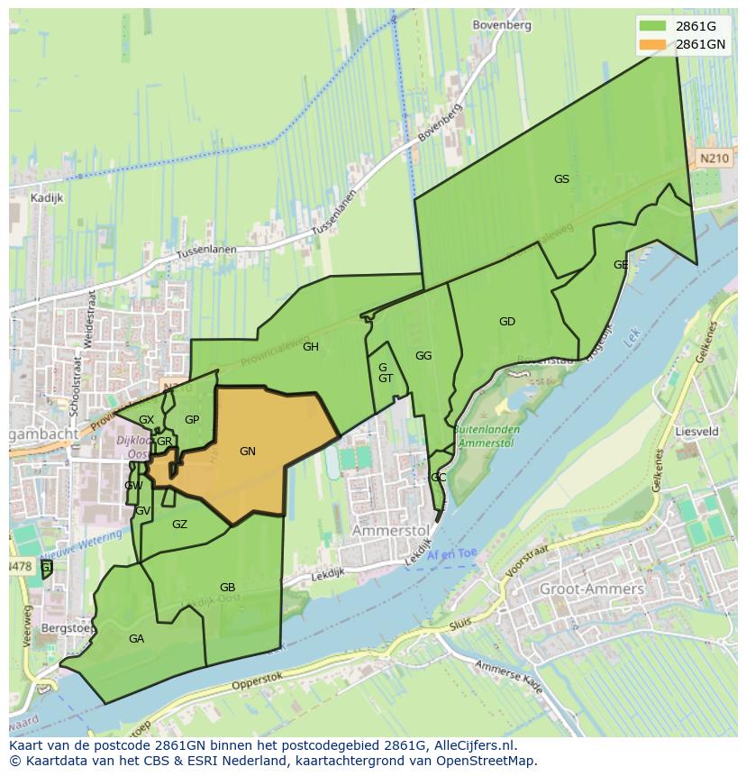 Afbeelding van het postcodegebied 2861 GN op de kaart.