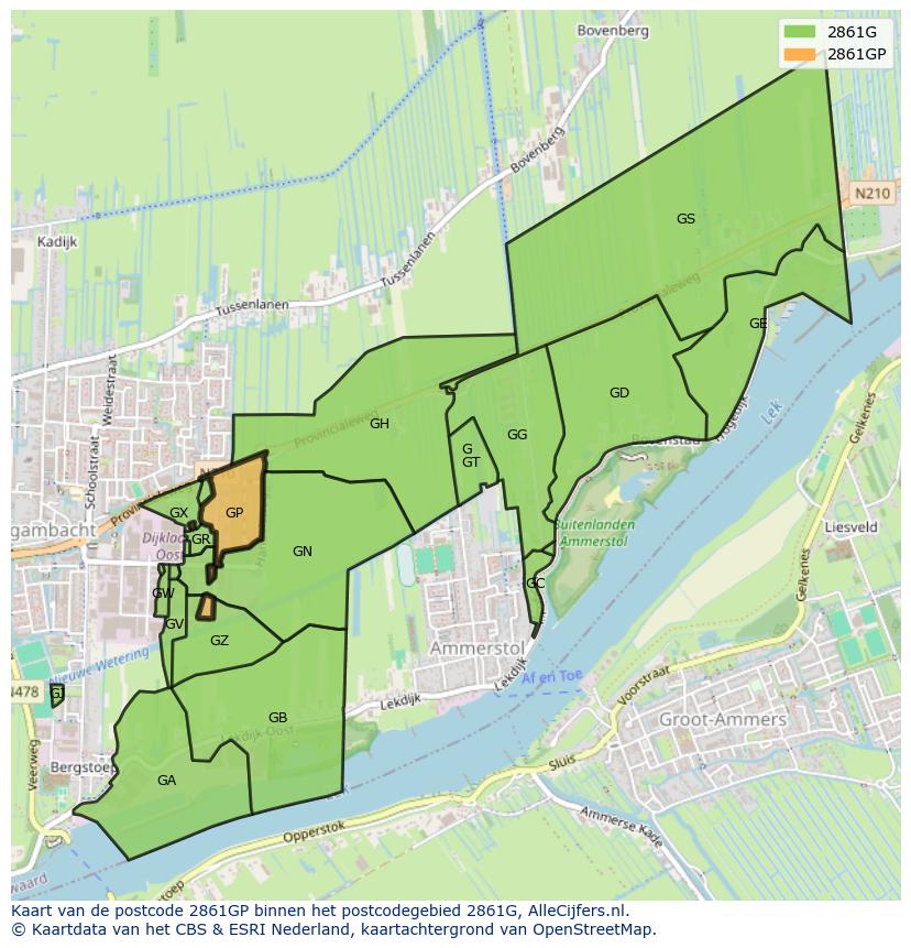 Afbeelding van het postcodegebied 2861 GP op de kaart.