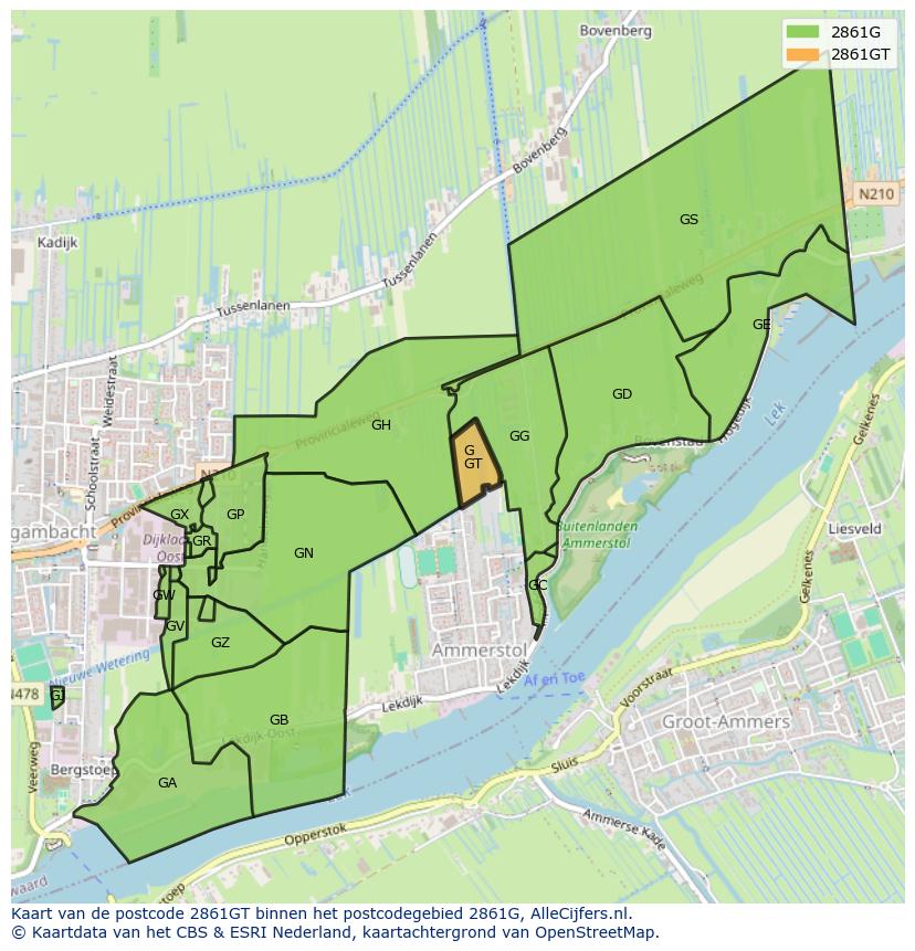 Afbeelding van het postcodegebied 2861 GT op de kaart.