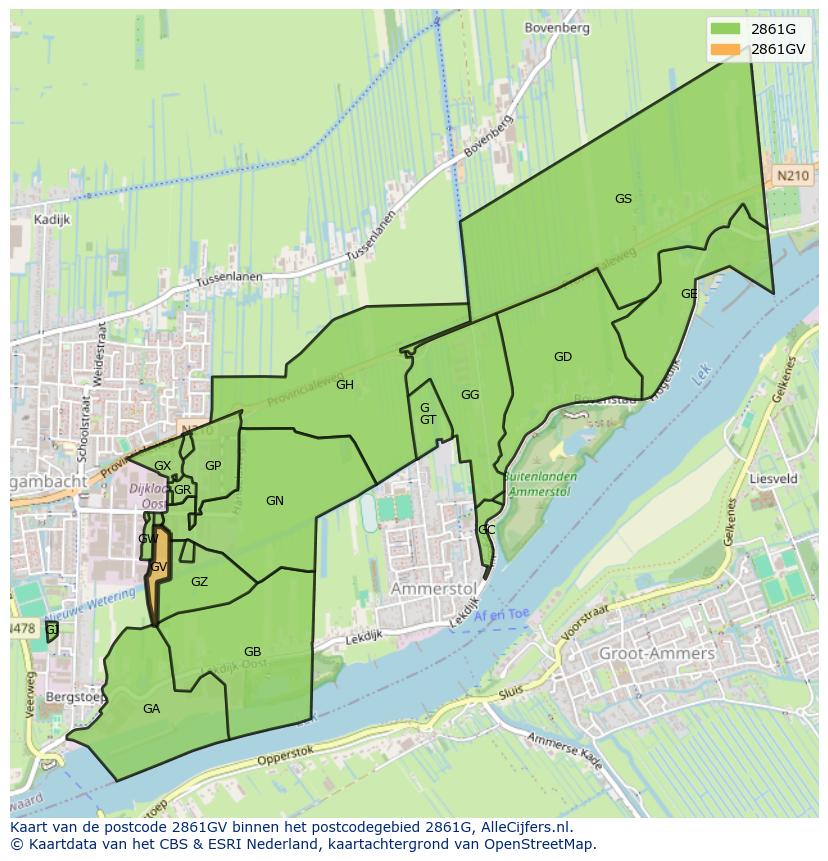 Afbeelding van het postcodegebied 2861 GV op de kaart.