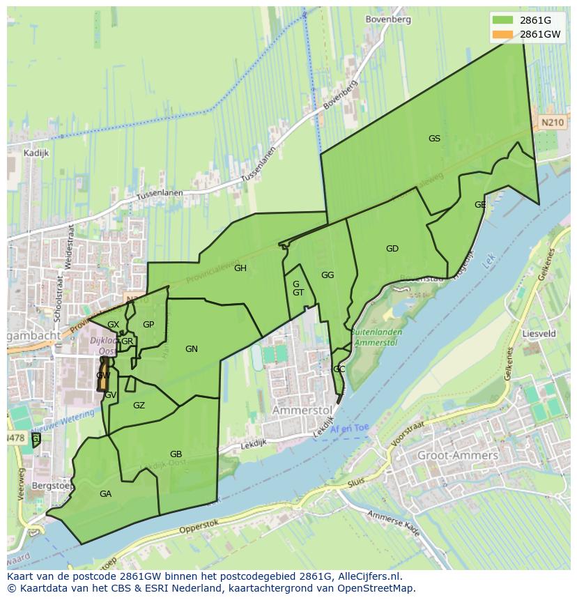 Afbeelding van het postcodegebied 2861 GW op de kaart.