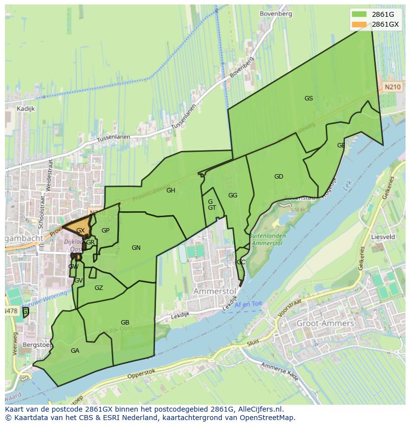 Afbeelding van het postcodegebied 2861 GX op de kaart.
