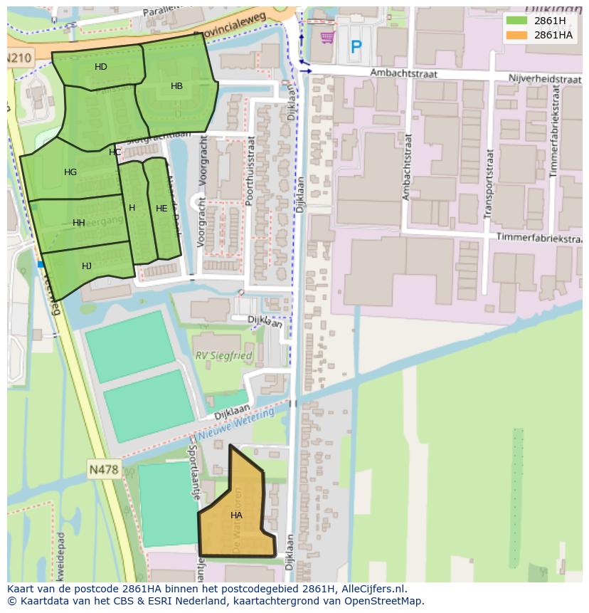 Afbeelding van het postcodegebied 2861 HA op de kaart.