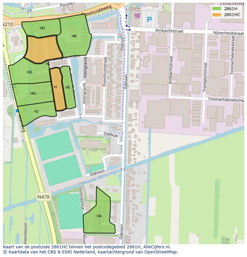 Afbeelding van het postcodegebied 2861 HC op de kaart.