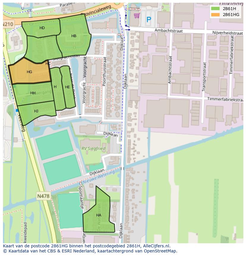 Afbeelding van het postcodegebied 2861 HG op de kaart.
