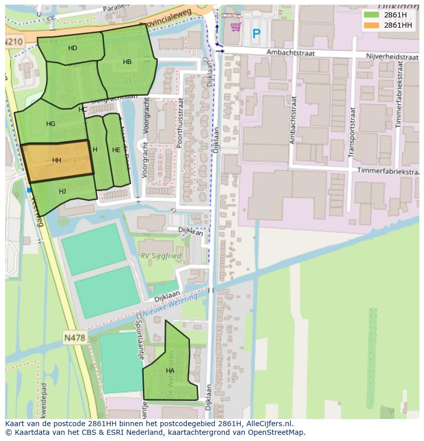 Afbeelding van het postcodegebied 2861 HH op de kaart.