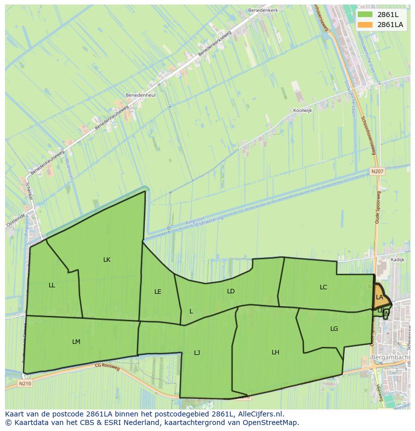 Afbeelding van het postcodegebied 2861 LA op de kaart.