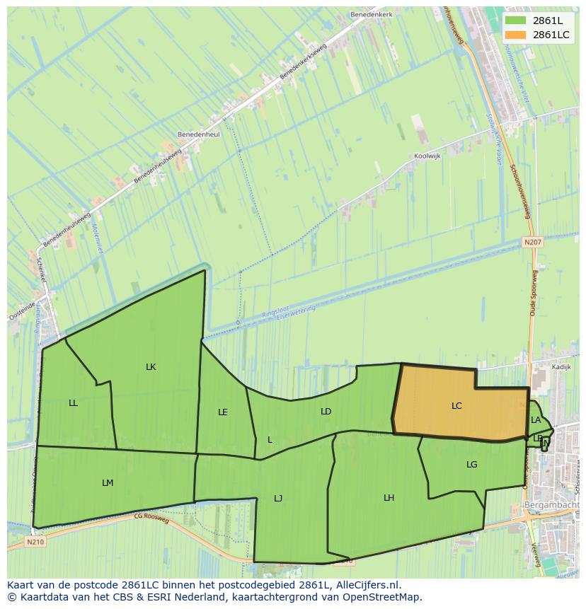 Afbeelding van het postcodegebied 2861 LC op de kaart.