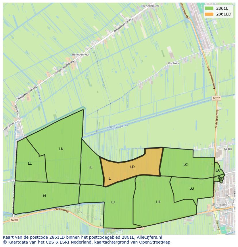 Afbeelding van het postcodegebied 2861 LD op de kaart.