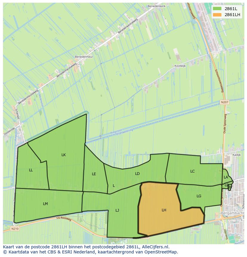 Afbeelding van het postcodegebied 2861 LH op de kaart.