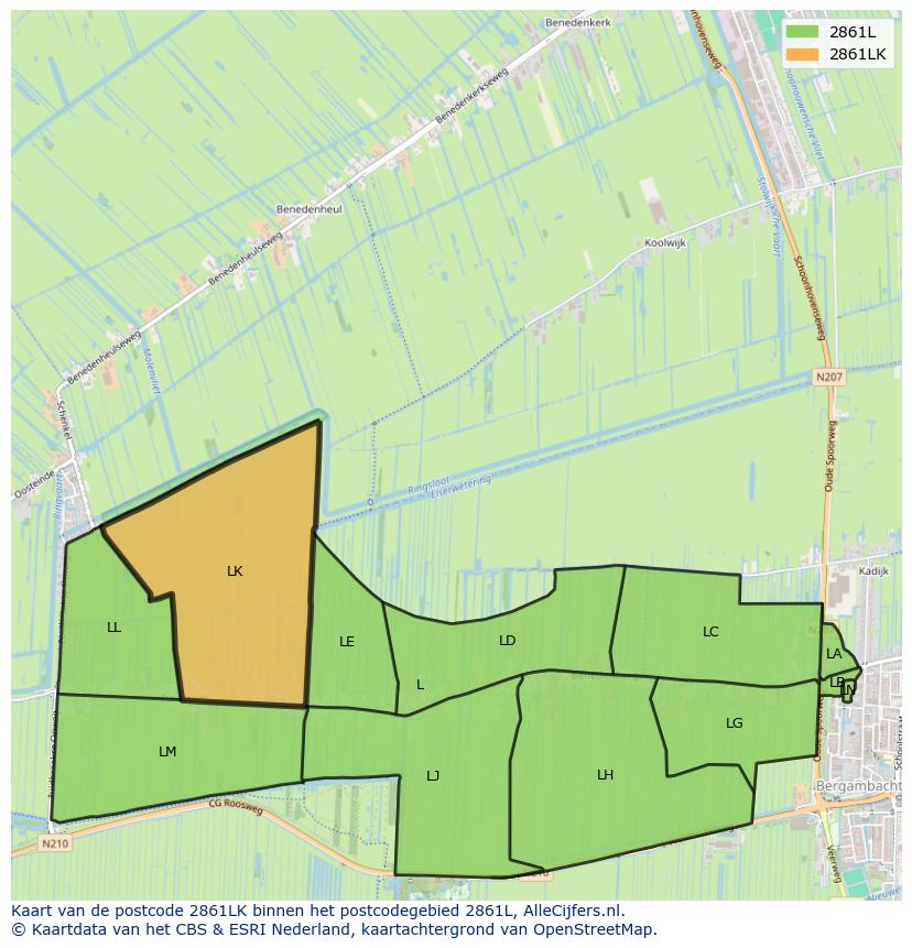 Afbeelding van het postcodegebied 2861 LK op de kaart.
