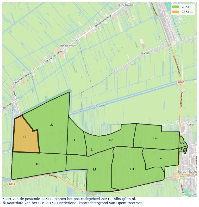 Afbeelding van het postcodegebied 2861 LL op de kaart.