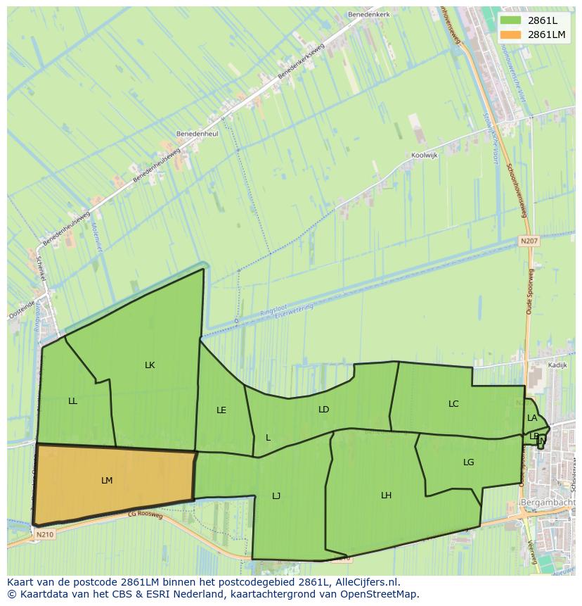 Afbeelding van het postcodegebied 2861 LM op de kaart.