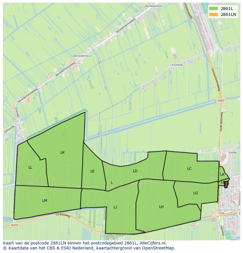 Afbeelding van het postcodegebied 2861 LN op de kaart.