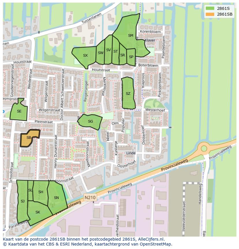 Afbeelding van het postcodegebied 2861 SB op de kaart.