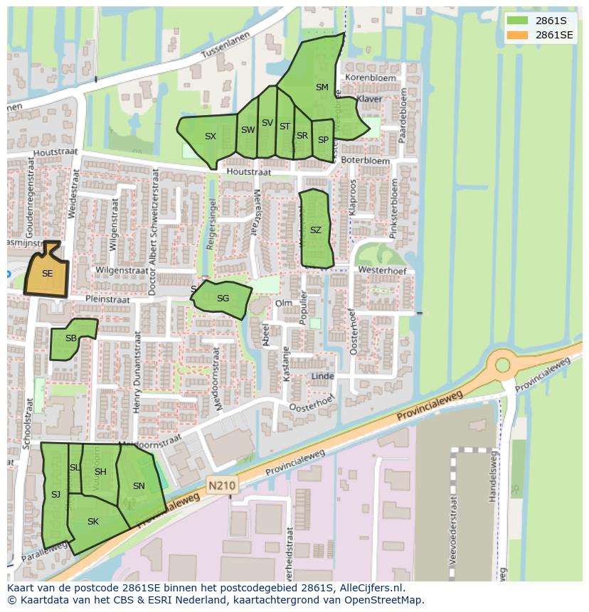 Afbeelding van het postcodegebied 2861 SE op de kaart.